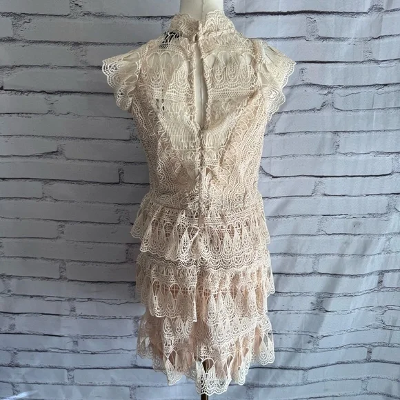 AQUA NWT Lace Tiered Mini Dress Size L Canvas Cottagecore Prairie Victorian Boho - Picture 3 of 16